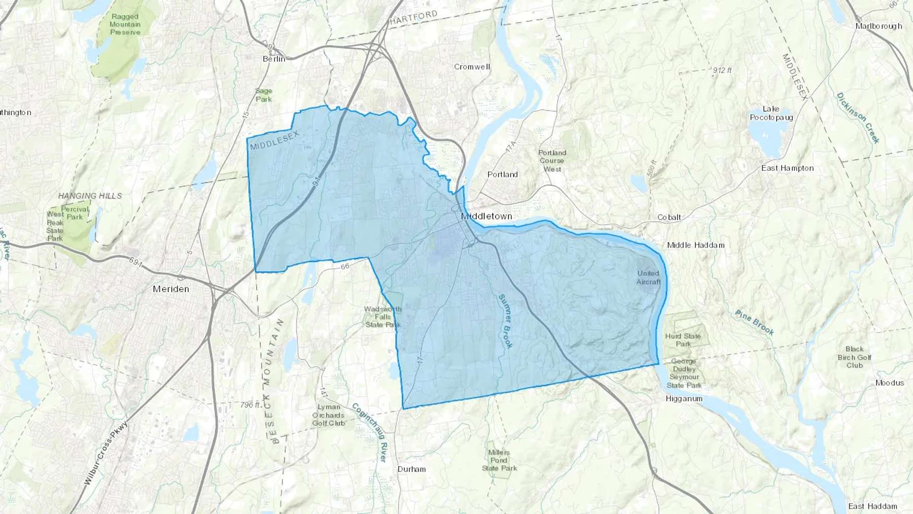 Middletown, CT Cash heating Oil delivery map Map of the COD Fuel Oil delivery service area for Middletown, CT