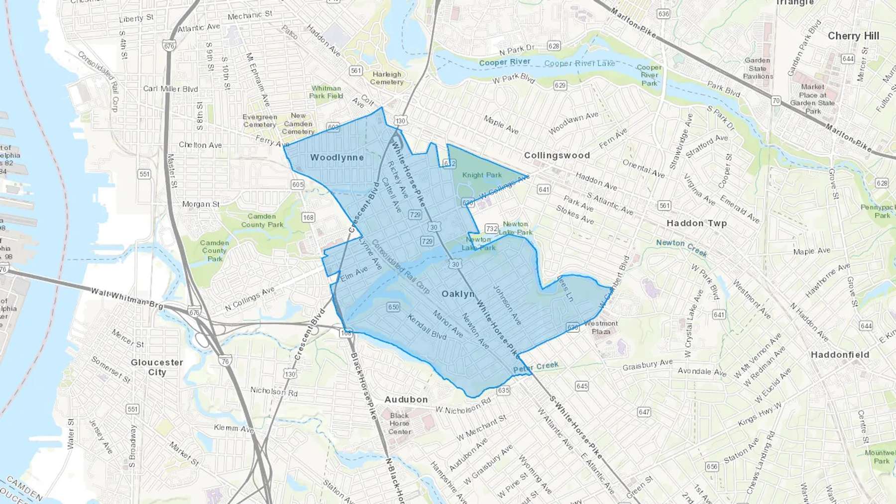 Oaklyn, NJ Cash heating Oil delivery map Map of the COD Fuel Oil delivery service area for Oaklyn, NJ