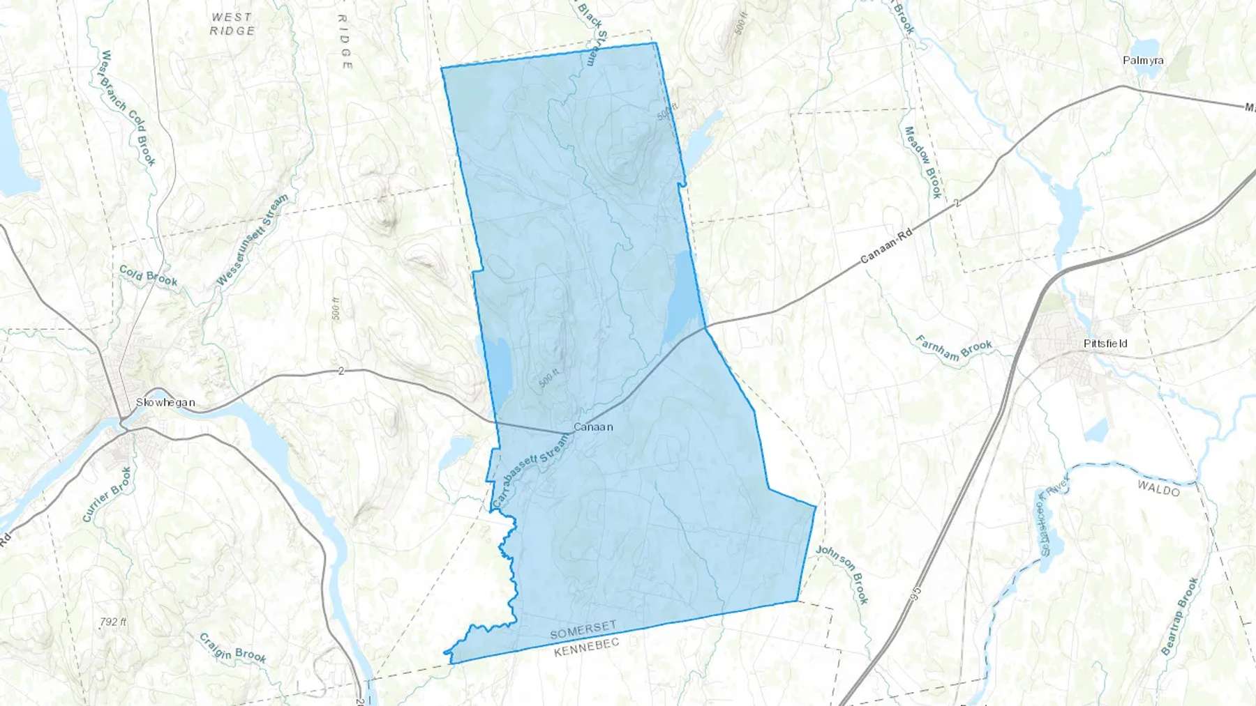 Canaan, ME Cash heating Oil delivery map Map of the COD Fuel Oil delivery service area for Canaan, ME