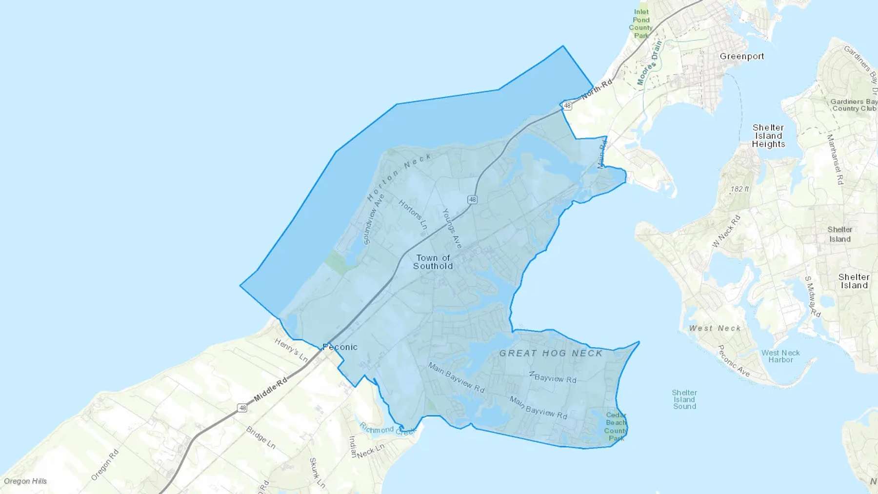 Southold, NY Cash heating Oil delivery map Map of the COD Fuel Oil delivery service area for Southold, NY