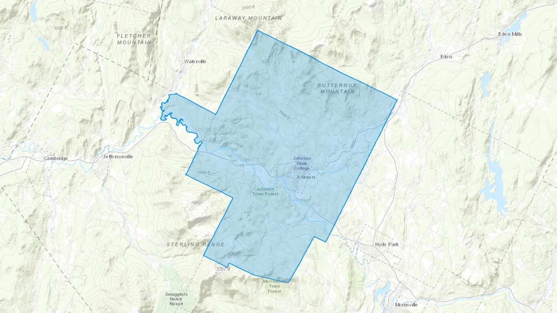 Johnson, VT Cash heating Oil delivery map Map of the COD Fuel Oil delivery service area for Johnson, VT
