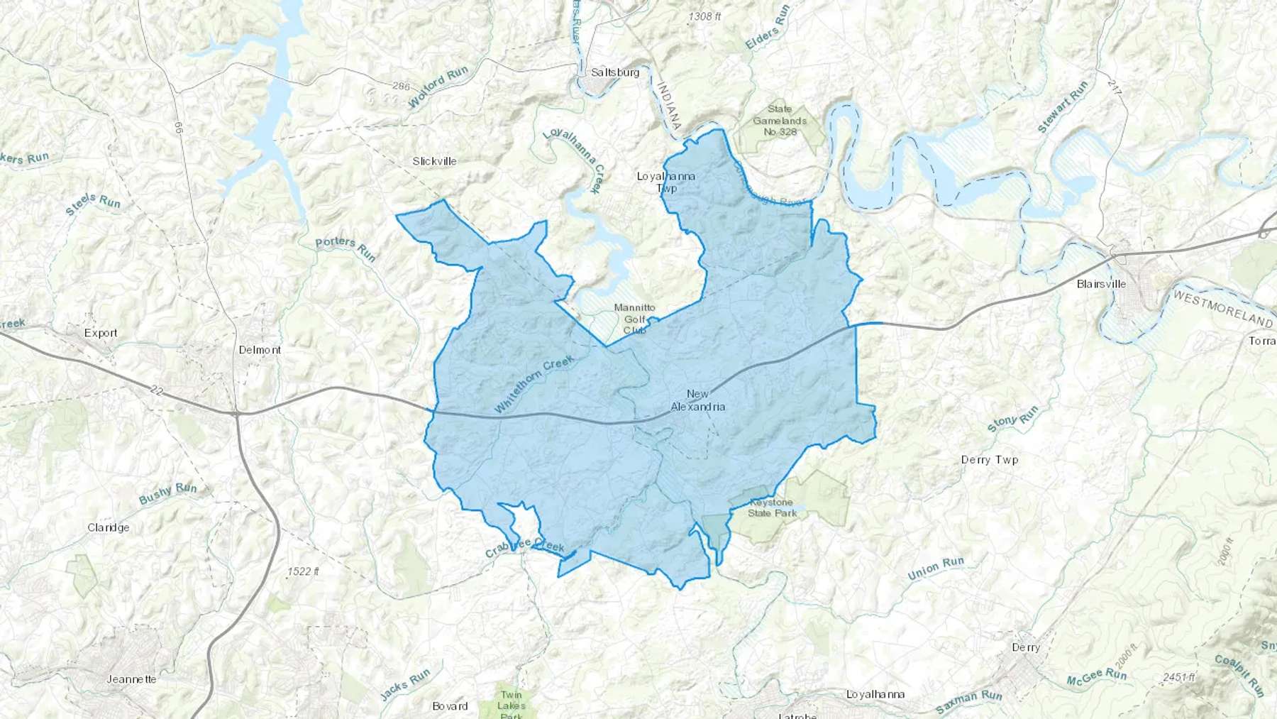 New Alexandria, PA Cash heating Oil delivery map Map of the COD Fuel Oil delivery service area for New Alexandria, PA