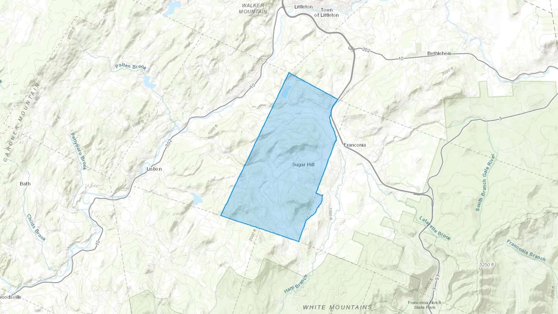Sugar Hill, NH Cash heating Oil delivery map Map of the COD Fuel Oil delivery service area for Sugar Hill, NH