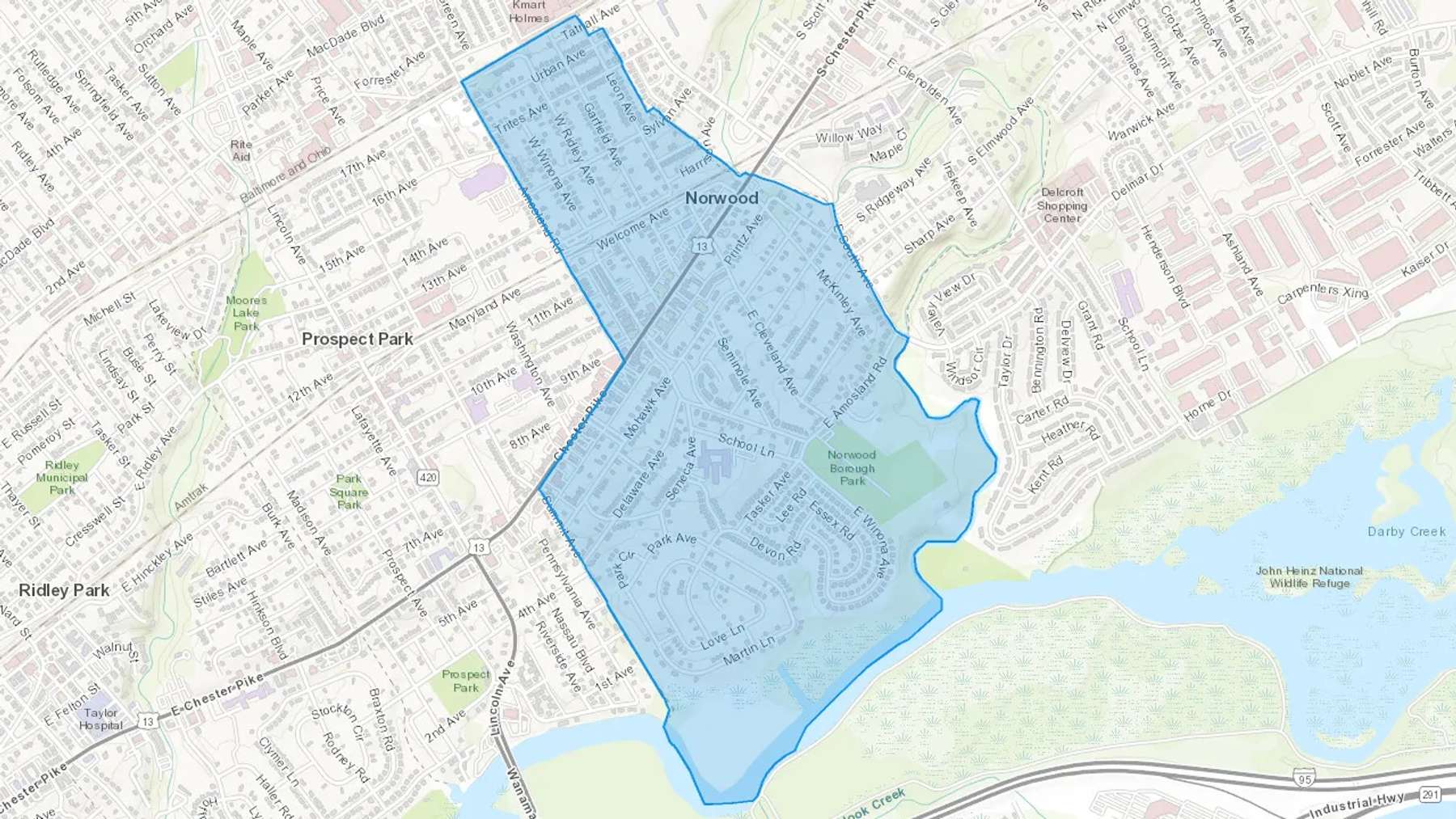 Norwood, PA Cash heating Oil delivery map Map of the COD Fuel Oil delivery service area for Norwood, PA