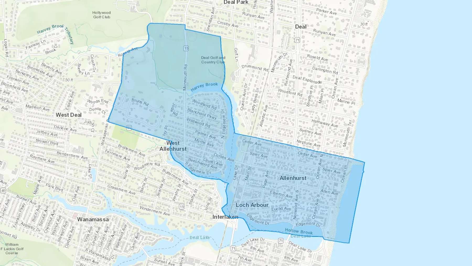 Allenhurst, NJ Cash heating Oil delivery map Map of the COD Fuel Oil delivery service area for Allenhurst, NJ