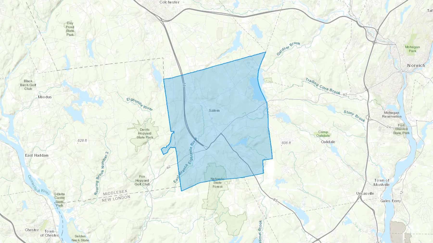 Salem, CT Cash heating Oil delivery map Map of the COD Fuel Oil delivery service area for Salem, CT