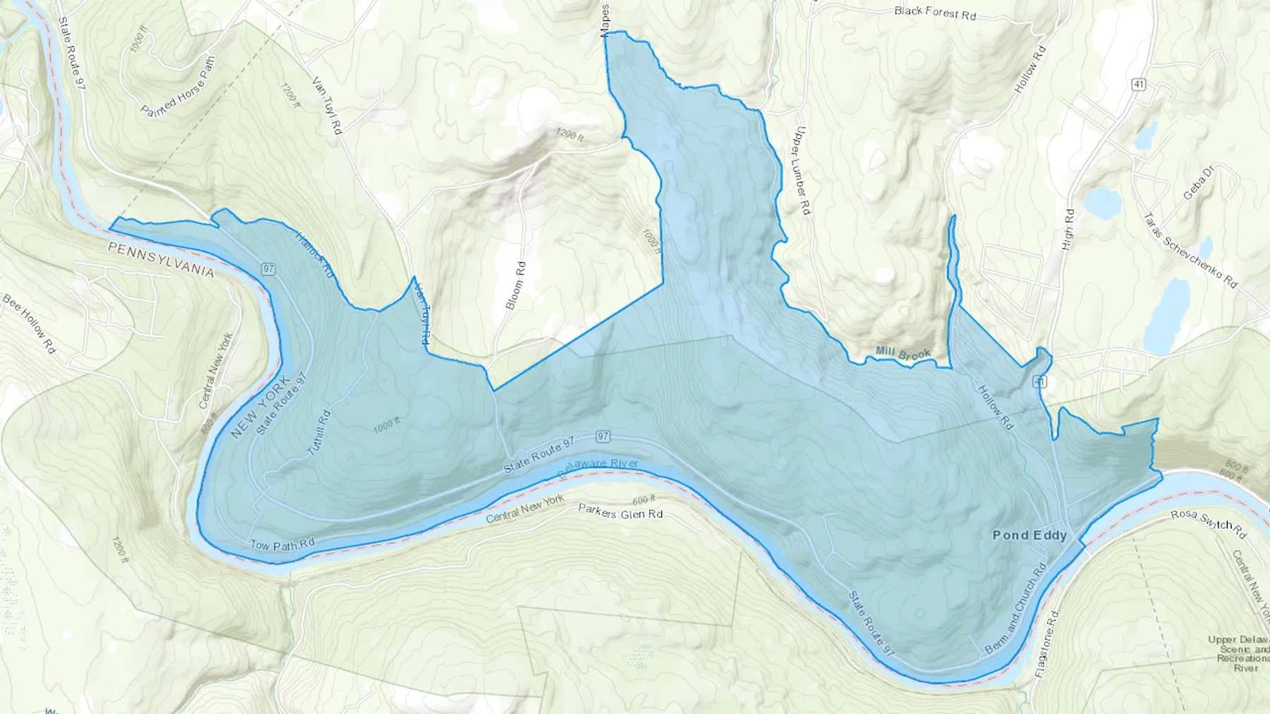 Pond Eddy, NY Cash heating Oil delivery map Map of the COD Fuel Oil delivery service area for Pond Eddy, NY