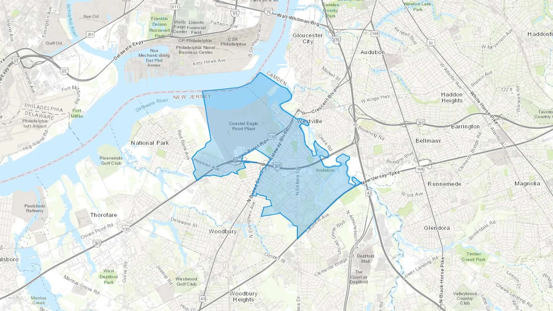 Westville, NJ Cash heating Oil delivery map Map of the COD Fuel Oil delivery service area for Westville, NJ