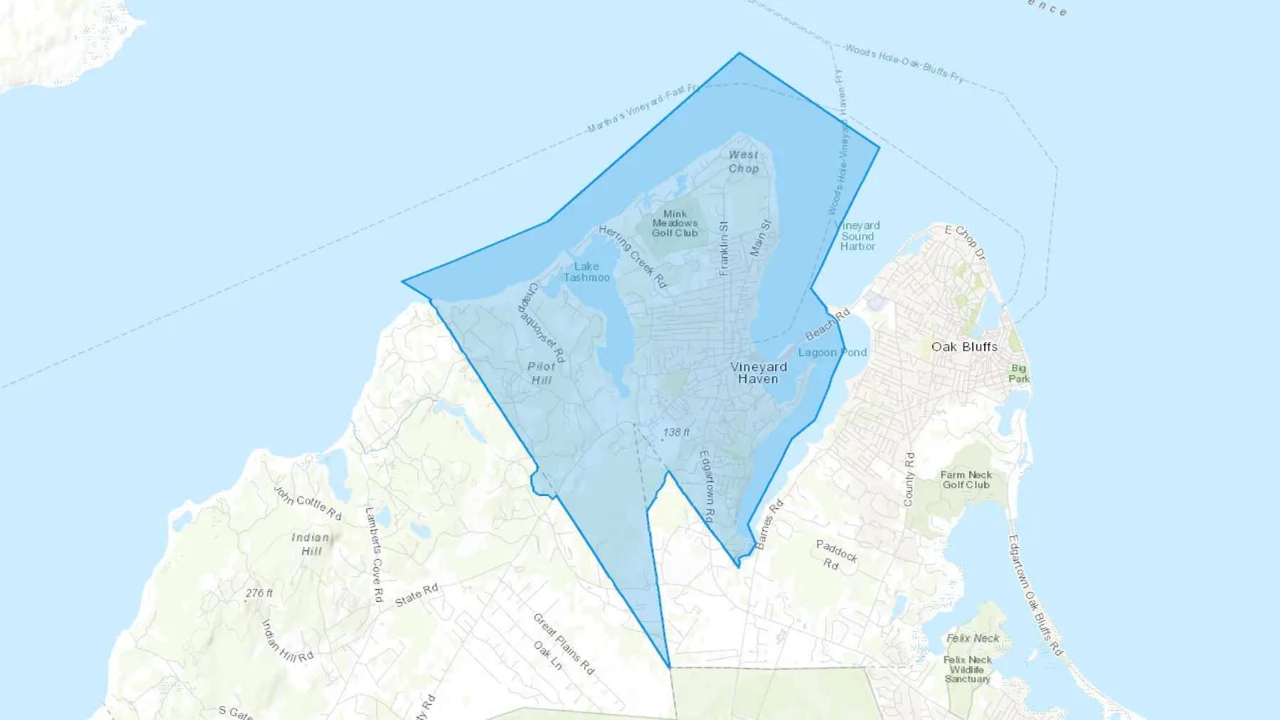 Vineyard Haven, MA Cash heating Oil delivery map Map of the COD Fuel Oil delivery service area for Vineyard Haven, MA
