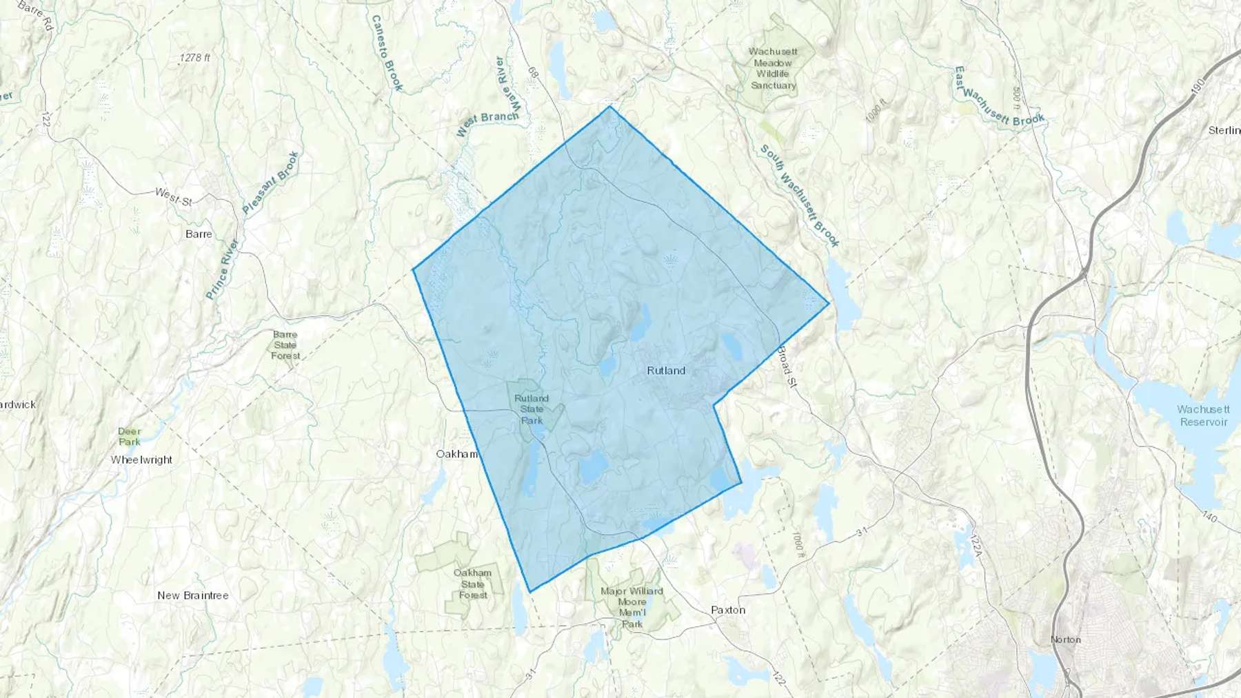 Rutland, MA Cash heating Oil delivery map Map of the COD Fuel Oil delivery service area for Rutland, MA