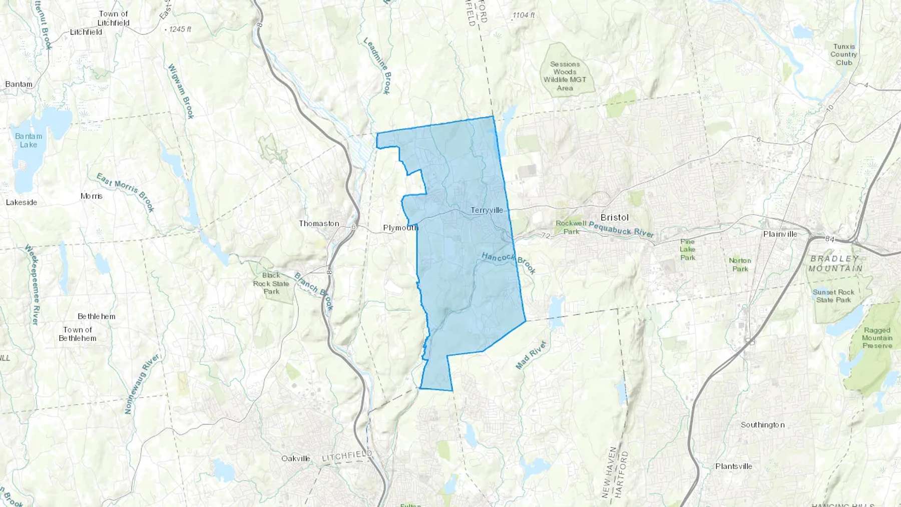 Terryville, CT Cash heating Oil delivery map Map of the COD Fuel Oil delivery service area for Terryville, CT