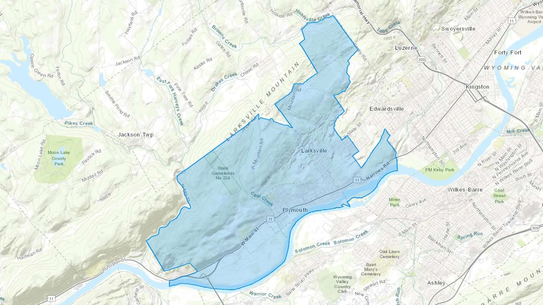 Plymouth, PA Cash heating Oil delivery map Map of the COD Fuel Oil delivery service area for Plymouth, PA