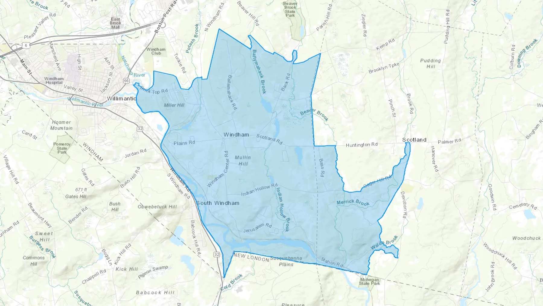 Windham, CT Cash heating Oil delivery map Map of the COD Fuel Oil delivery service area for Windham, CT