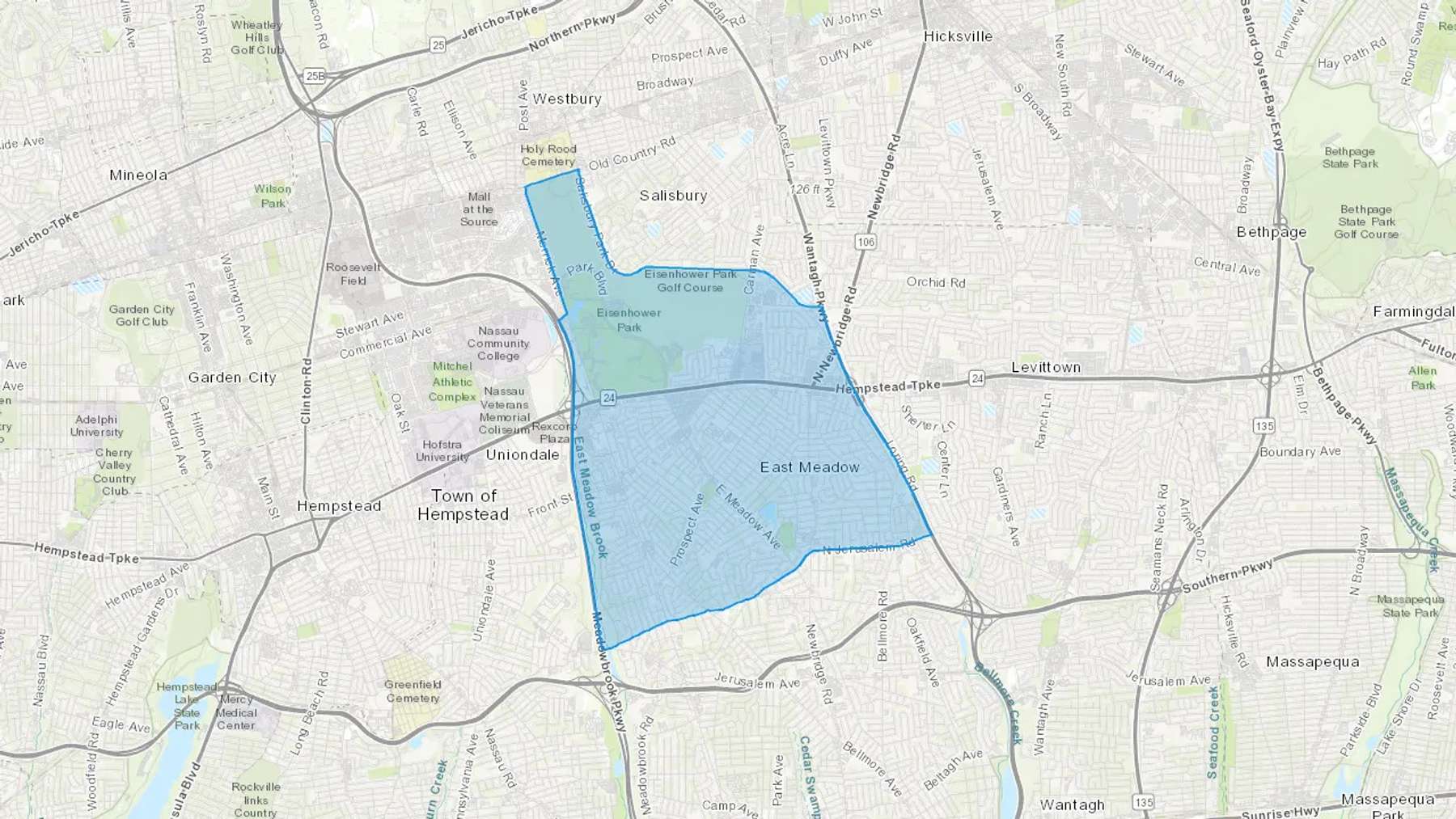 East Meadow, NY Cash heating Oil delivery map Map of the COD Fuel Oil delivery service area for East Meadow, NY