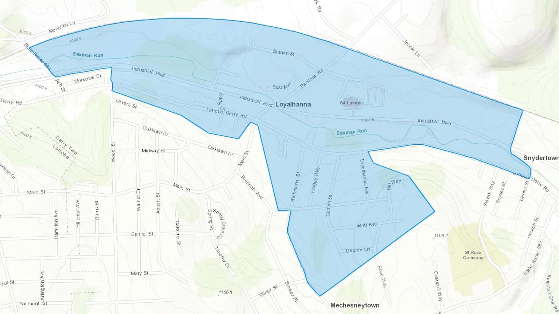 Loyalhanna, PA Cash heating Oil delivery map Map of the COD Fuel Oil delivery service area for Loyalhanna, PA