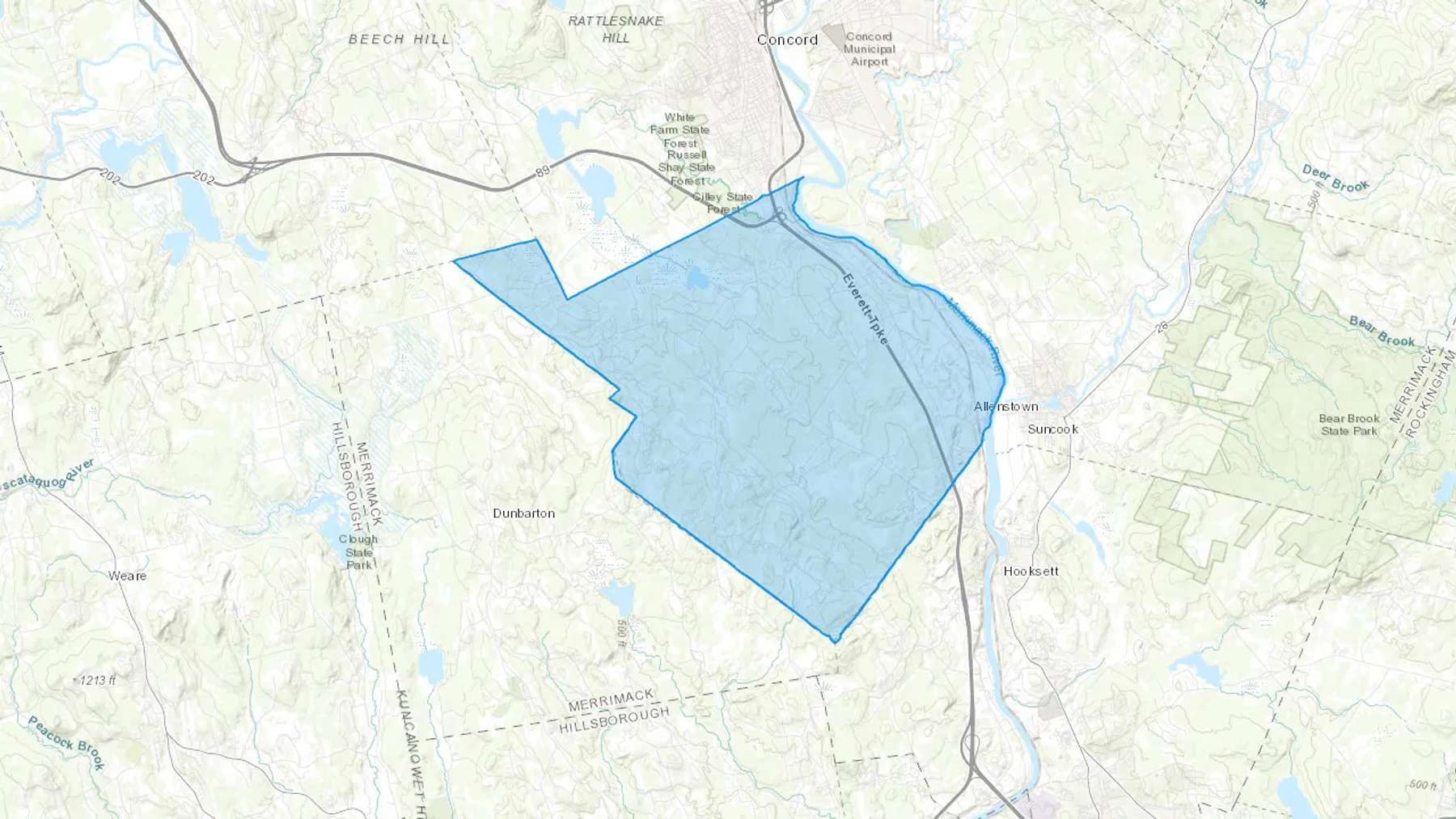 Bow, NH Cash heating Oil delivery map Map of the COD Fuel Oil delivery service area for Bow, NH