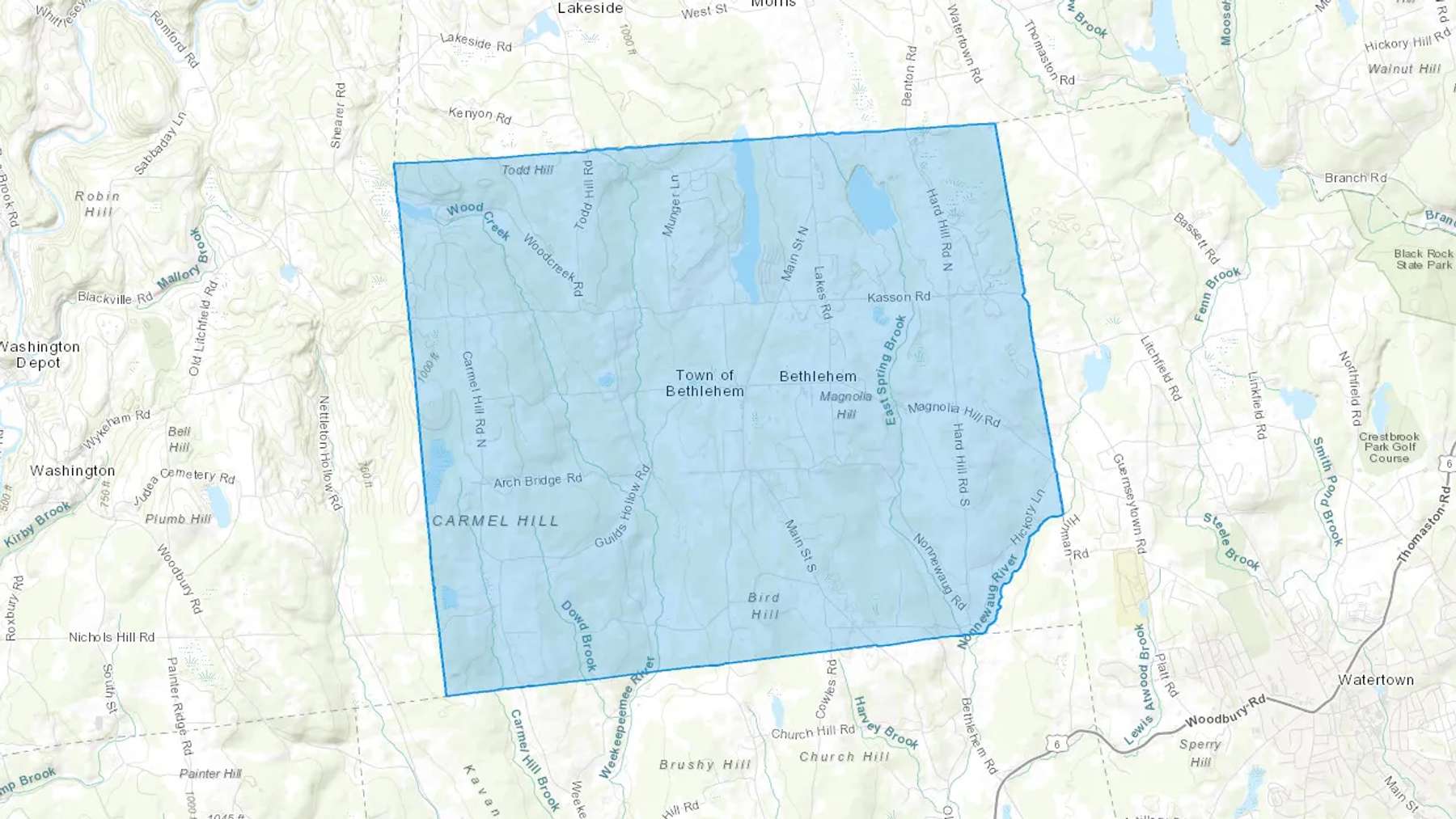 Bethlehem, CT Cash heating Oil delivery map Map of the COD Fuel Oil delivery service area for Bethlehem, CT