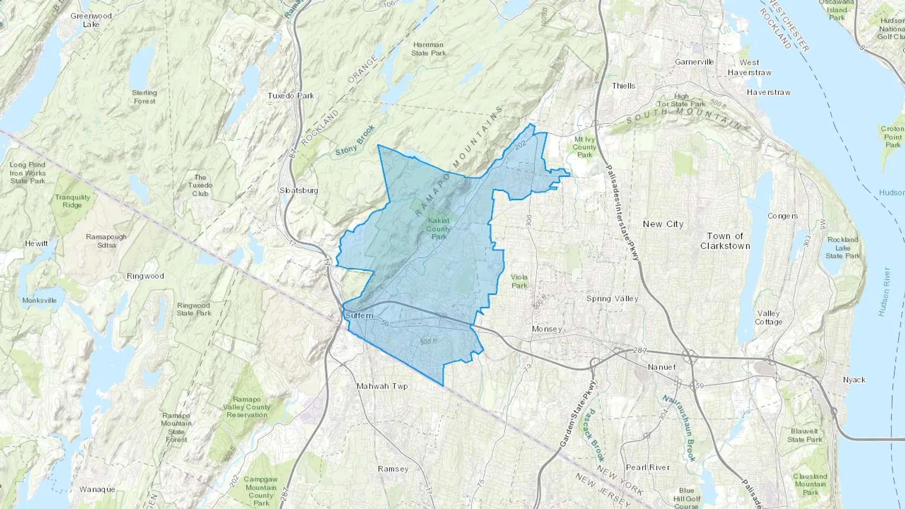 Suffern, NY Cash heating Oil delivery map Map of the COD Fuel Oil delivery service area for Suffern, NY