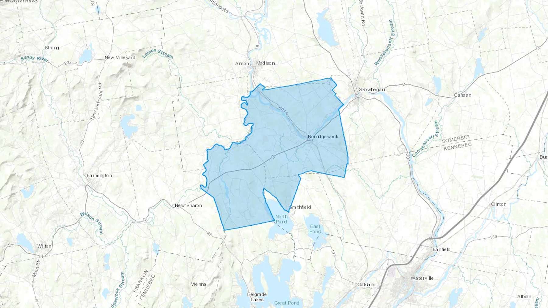 Norridgewock, ME Cash heating Oil delivery map Map of the COD Fuel Oil delivery service area for Norridgewock, ME