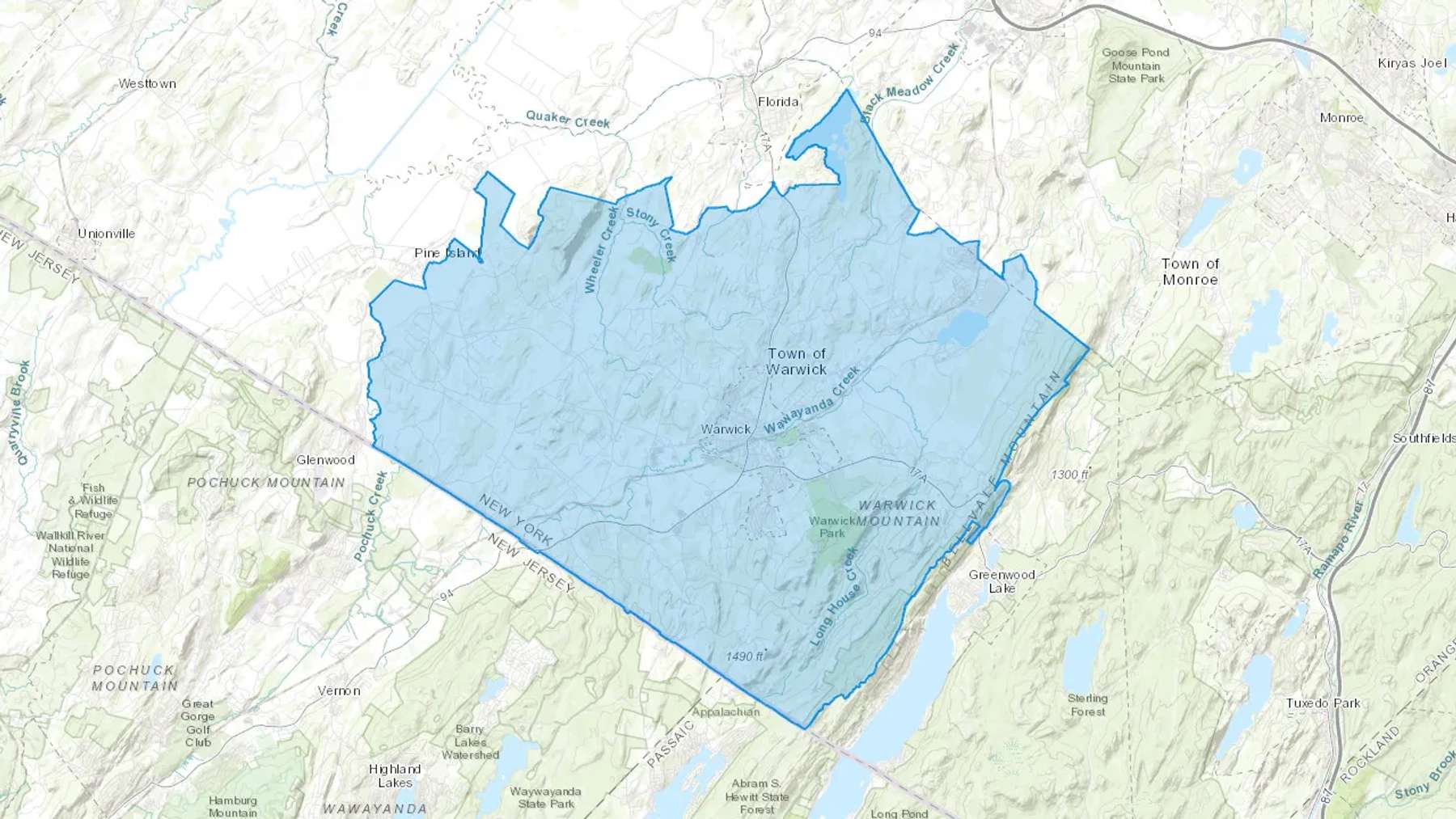Warwick, NY Cash heating Oil delivery map Map of the COD Fuel Oil delivery service area for Warwick, NY