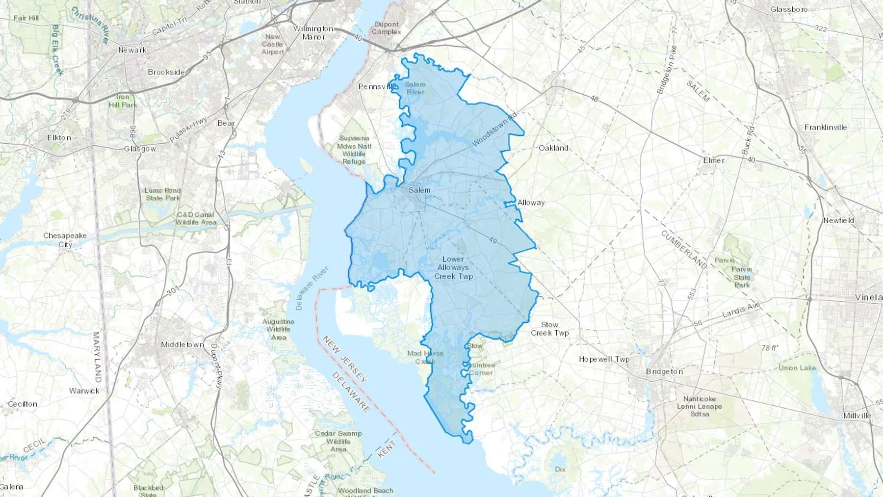 Salem, NJ Cash heating Oil delivery map Map of the COD Fuel Oil delivery service area for Salem, NJ