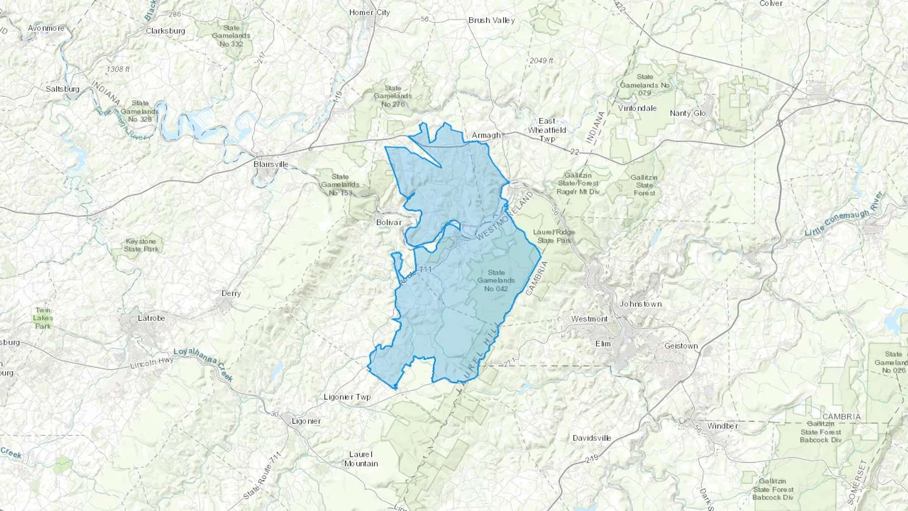 New Florence, PA Cash heating Oil delivery map Map of the COD Fuel Oil delivery service area for New Florence, PA