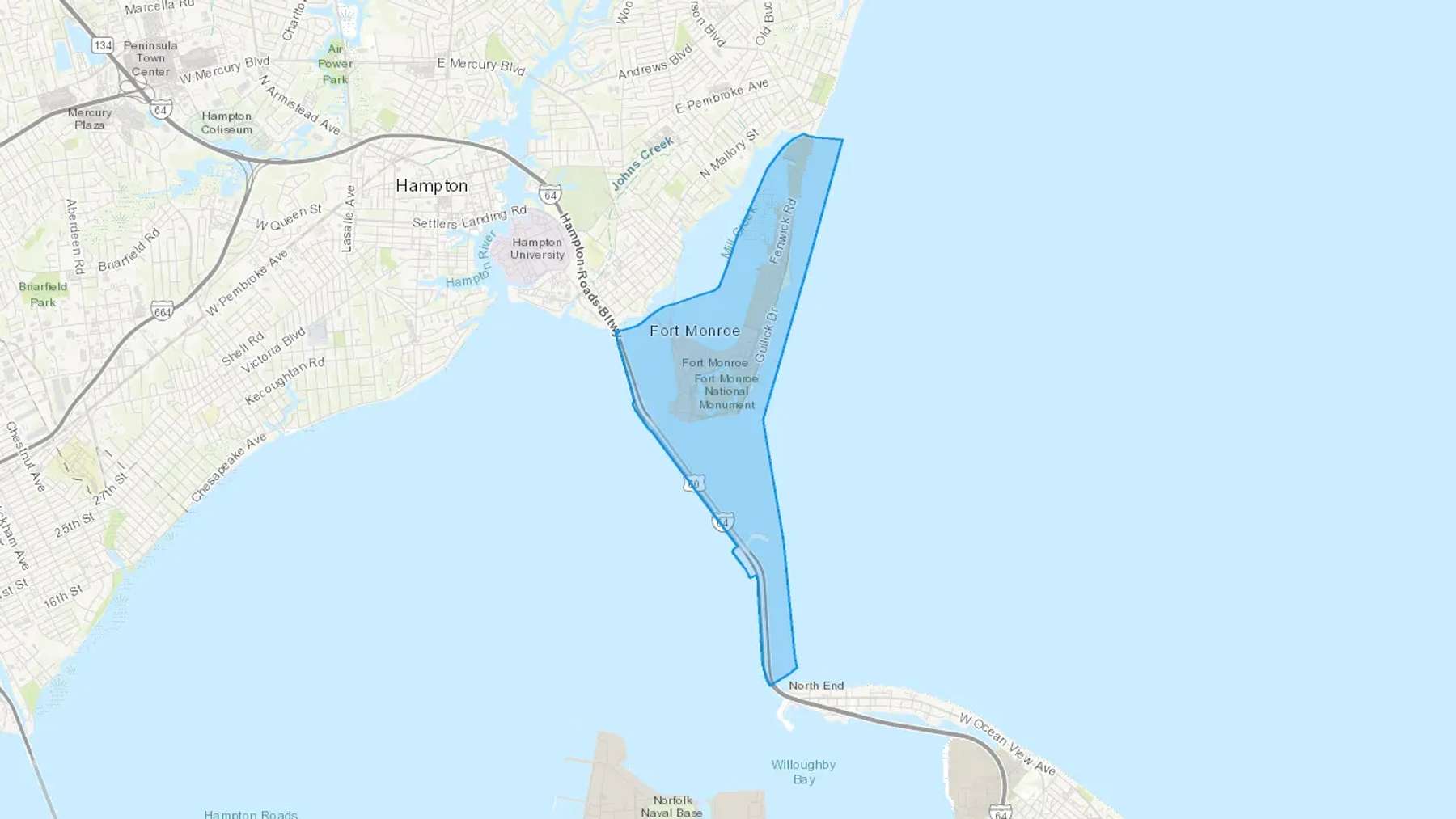 Fort Monroe, VA Cash heating Oil delivery map Map of the COD Fuel Oil delivery service area for Fort Monroe, VA