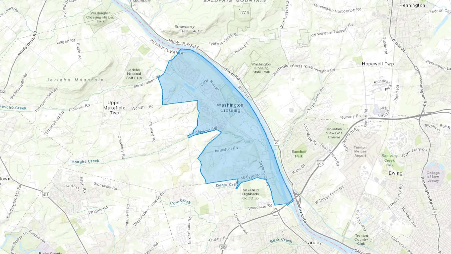 Washington Crossing, PA Cash heating Oil delivery map Map of the COD Fuel Oil delivery service area for Washington Crossing, PA