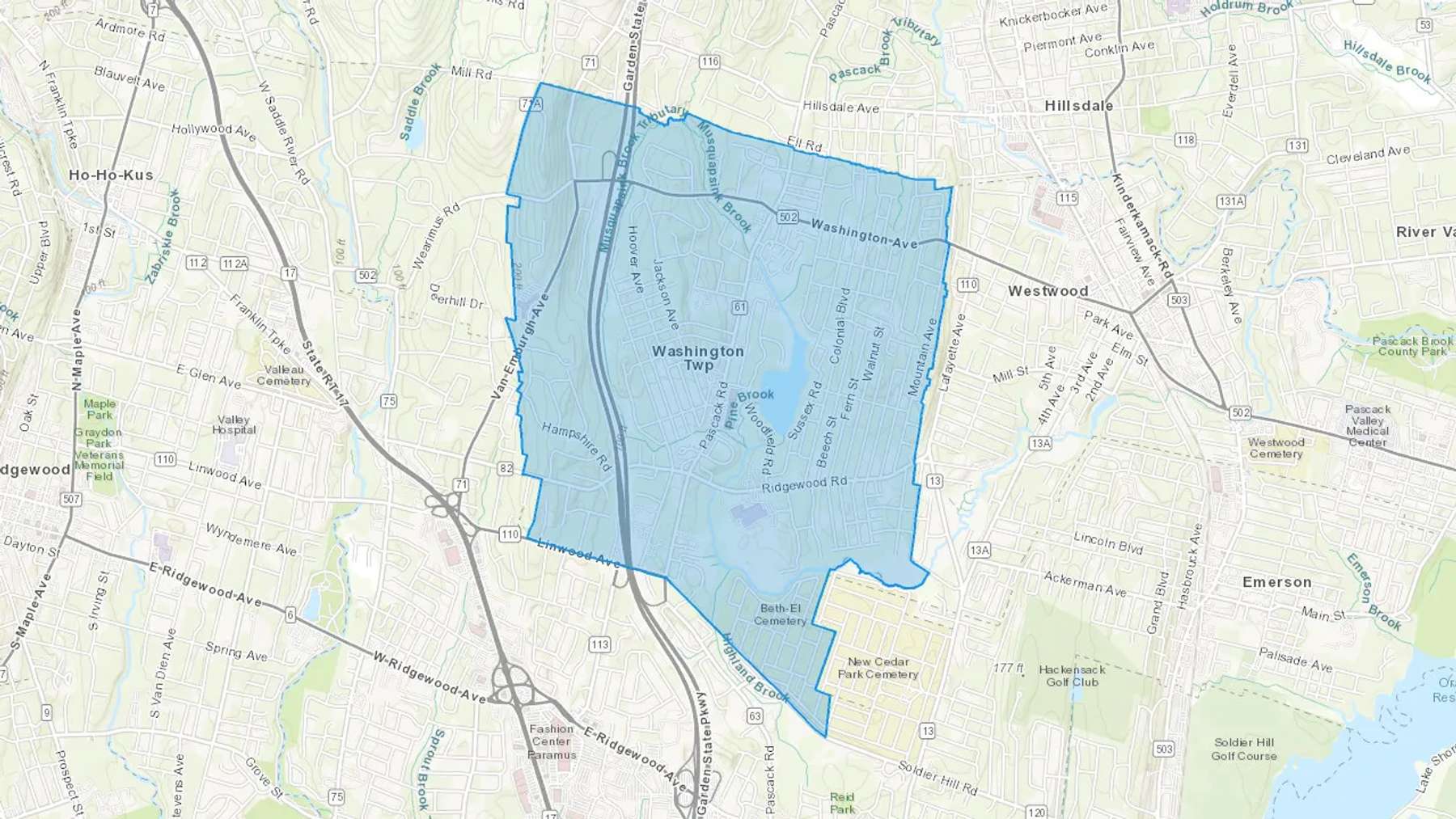 Township Of Washington, NJ Cash heating Oil delivery map Map of the COD Fuel Oil delivery service area for Township Of Washington, NJ