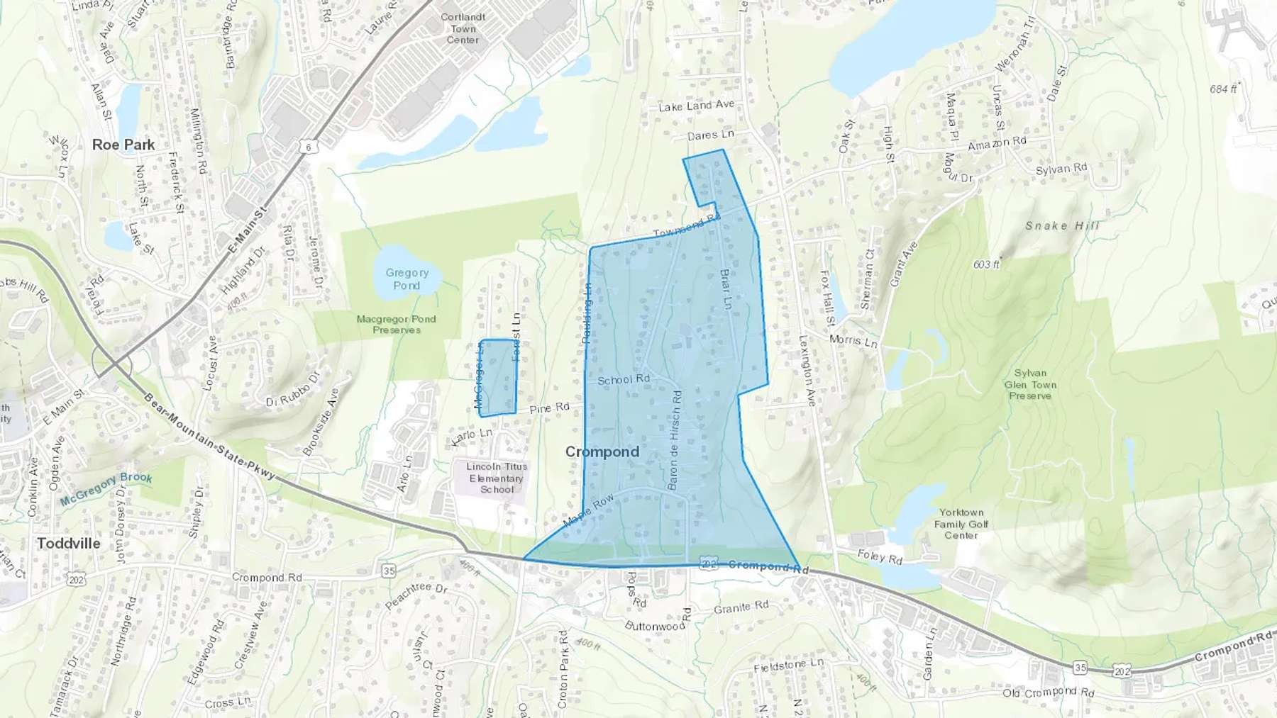 Crompond, NY Cash heating Oil delivery map Map of the COD Fuel Oil delivery service area for Crompond, NY