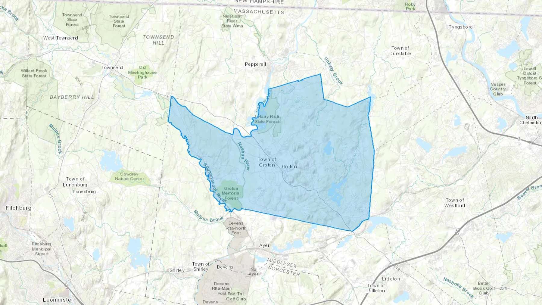 Groton, MA Cash heating Oil delivery map Map of the COD Fuel Oil delivery service area for Groton, MA