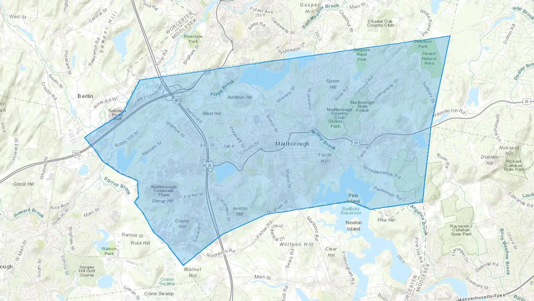 Marlborough, MA Cash heating Oil delivery map Map of the COD Fuel Oil delivery service area for Marlborough, MA