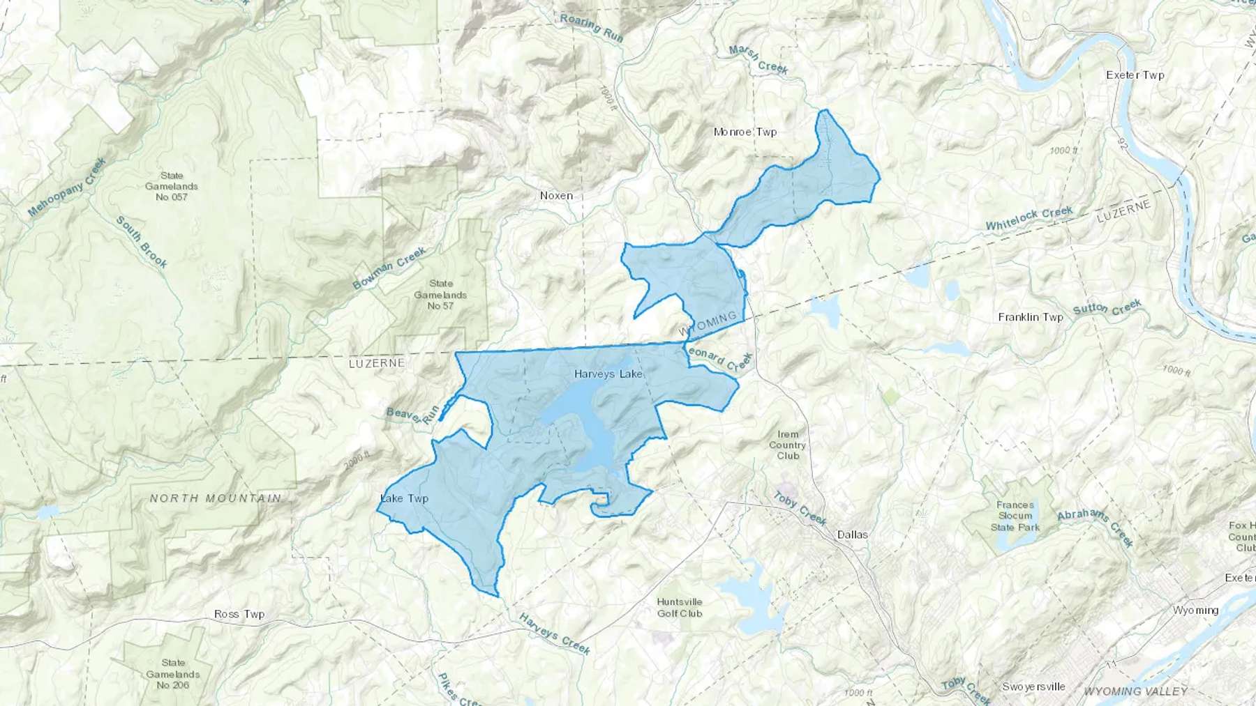 Harveys Lake, PA Cash heating Oil delivery map Map of the COD Fuel Oil delivery service area for Harveys Lake, PA