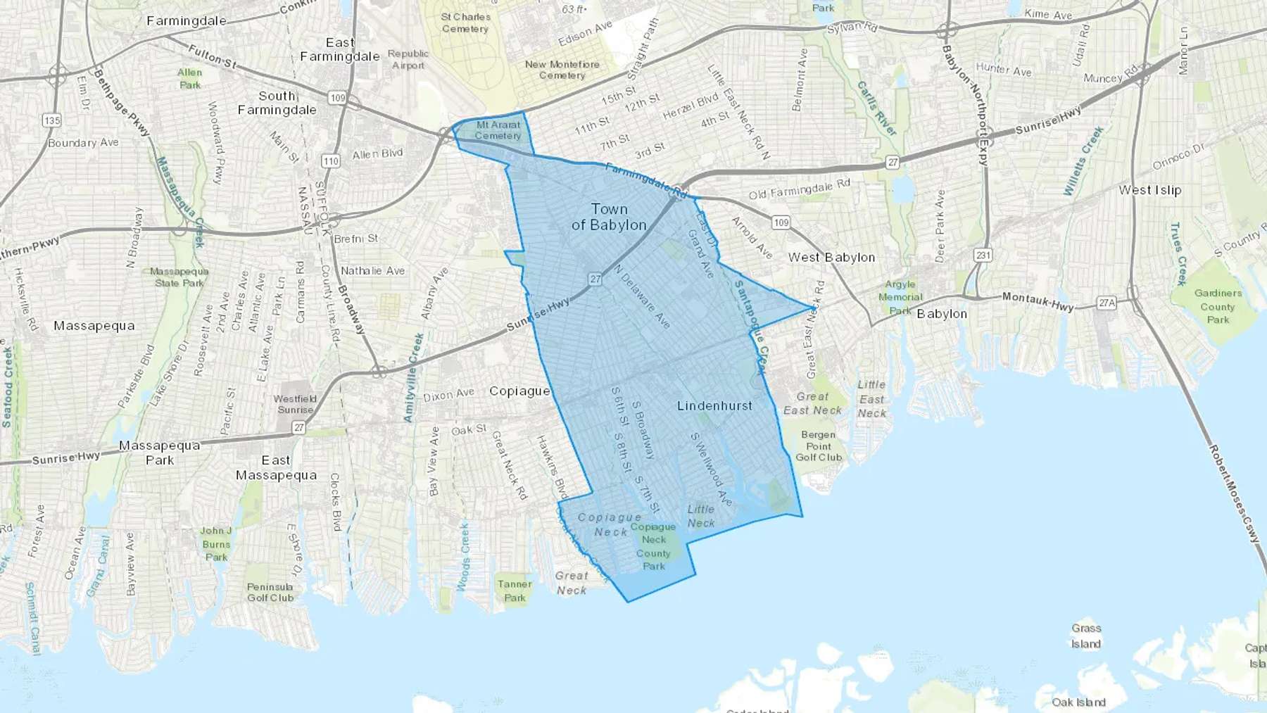Lindenhurst, NY Cash heating Oil delivery map Map of the COD Fuel Oil delivery service area for Lindenhurst, NY