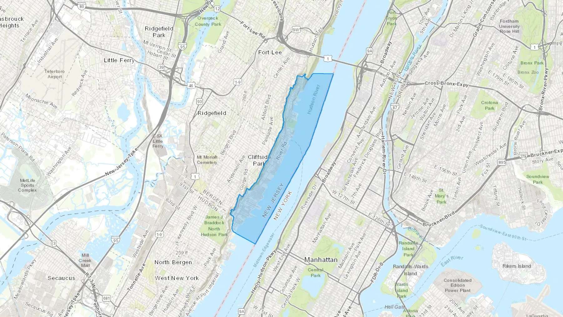 Edgewater, NJ Cash heating Oil delivery map Map of the COD Fuel Oil delivery service area for Edgewater, NJ