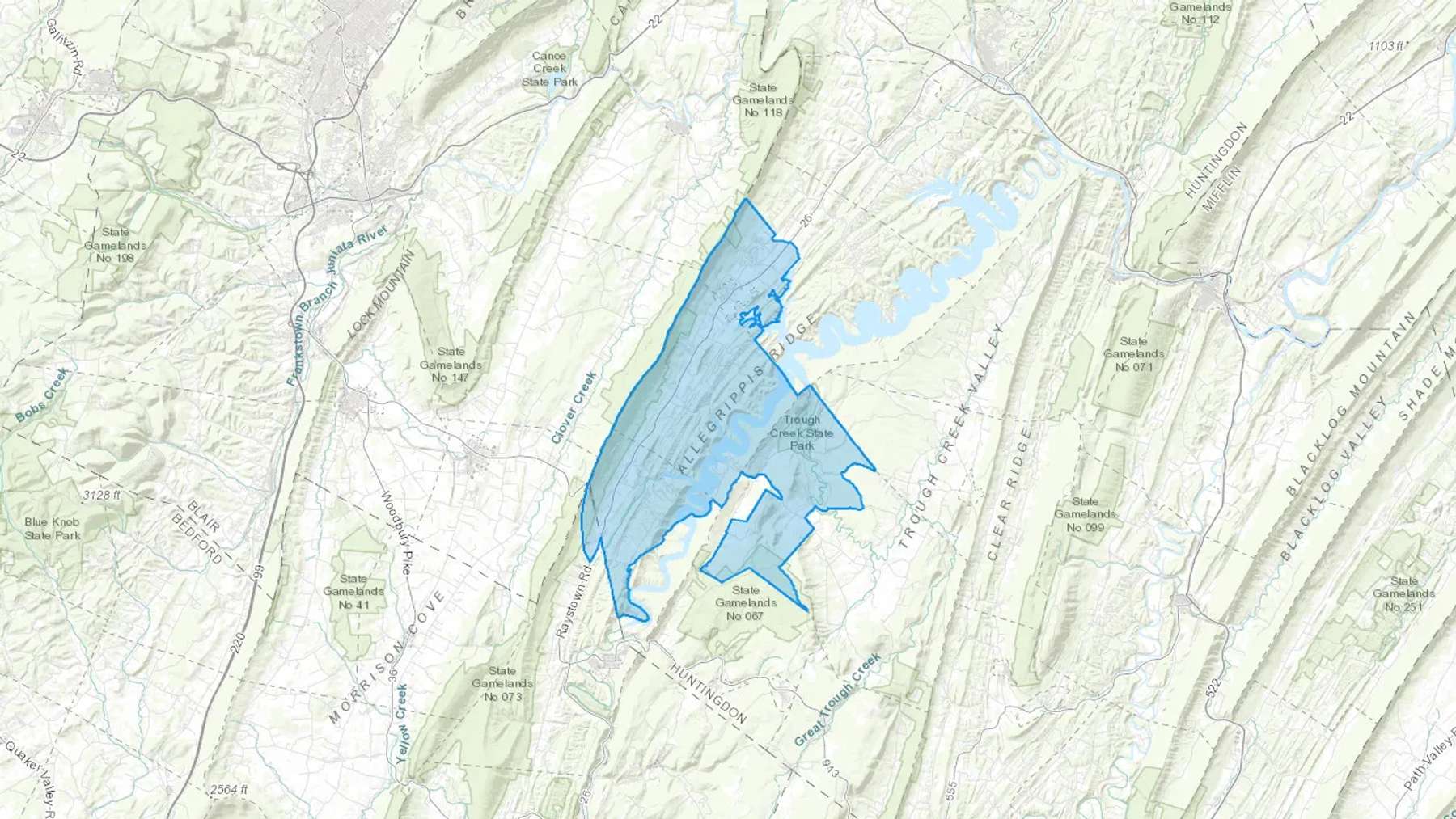 James Creek, PA Cash heating Oil delivery map Map of the COD Fuel Oil delivery service area for James Creek, PA