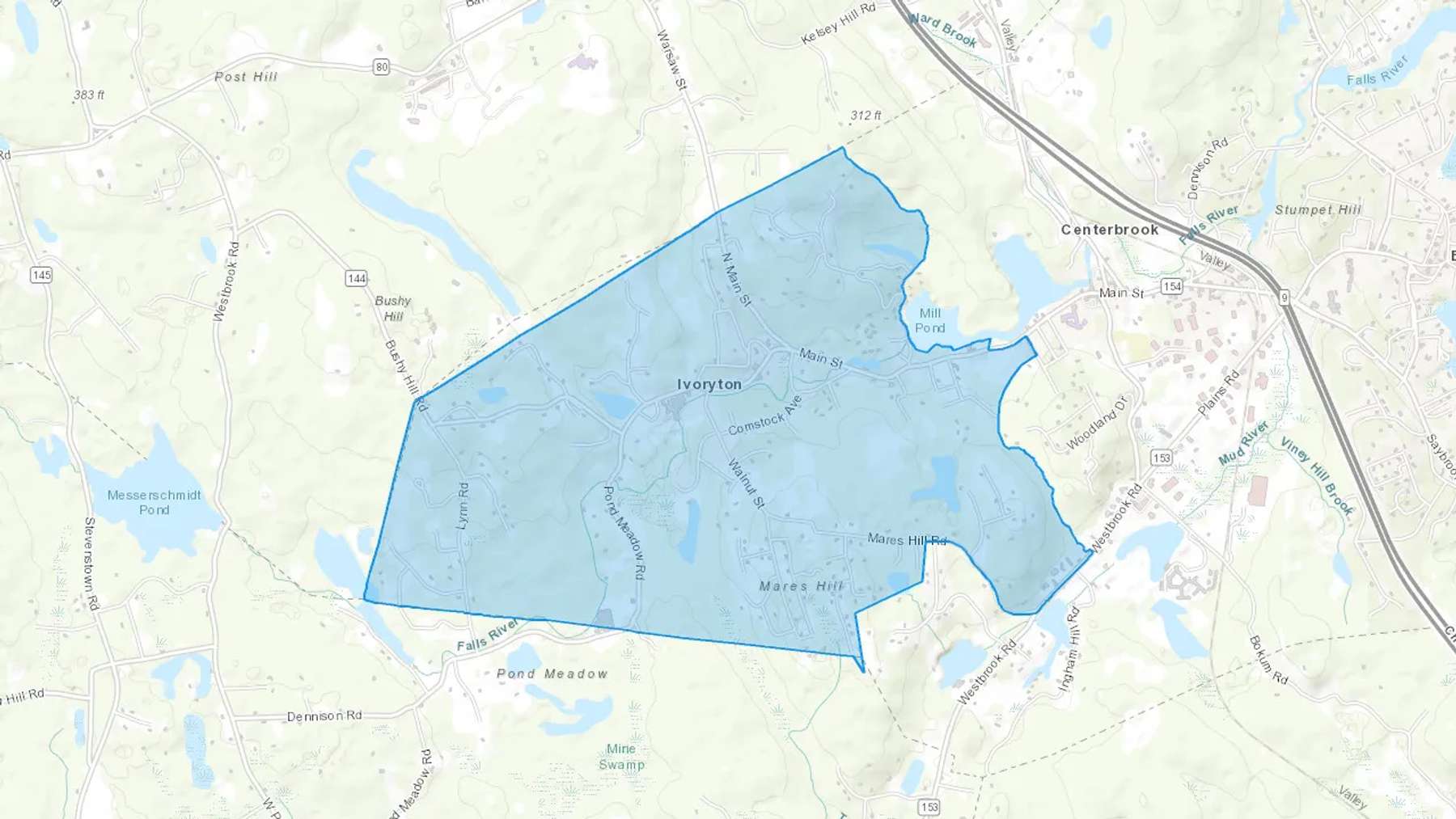 Ivoryton, CT Cash heating Oil delivery map Map of the COD Fuel Oil delivery service area for Ivoryton, CT