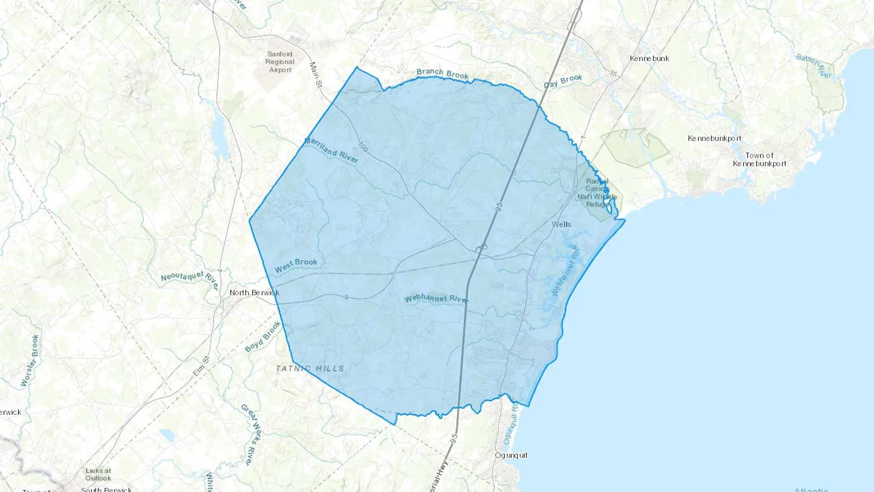 Wells, ME Cash heating Oil delivery map Map of the COD Fuel Oil delivery service area for Wells, ME