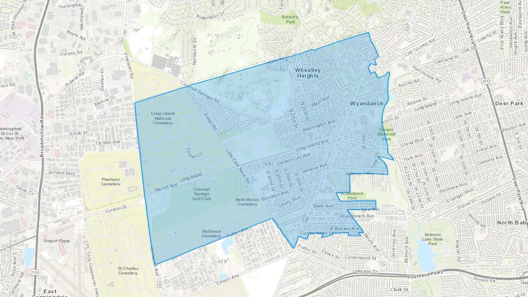 Wyandanch, NY Cash heating Oil delivery map Map of the COD Fuel Oil delivery service area for Wyandanch, NY