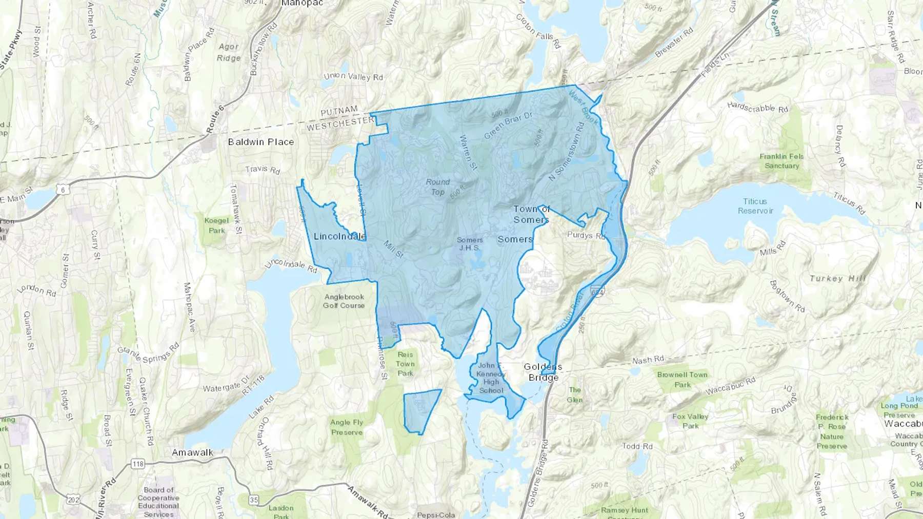 Somers, NY Cash heating Oil delivery map Map of the COD Fuel Oil delivery service area for Somers, NY