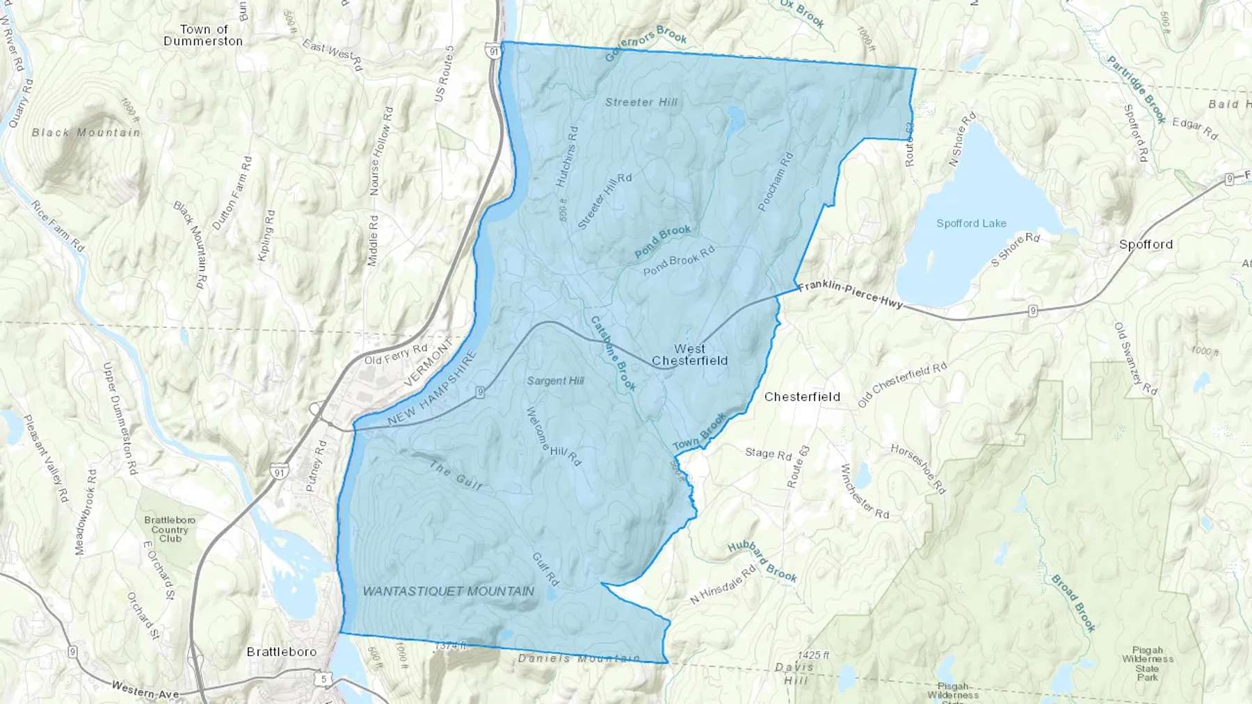 West Chesterfield, NH Cash heating Oil delivery map Map of the COD Fuel Oil delivery service area for West Chesterfield, NH