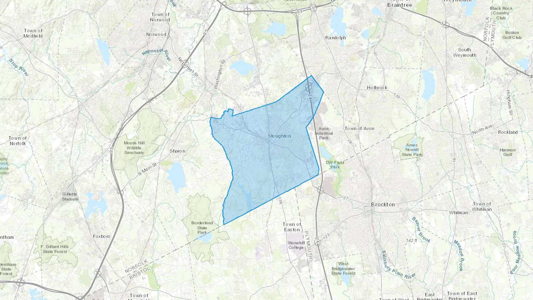 Stoughton, MA Cash heating Oil delivery map Map of the COD Fuel Oil delivery service area for Stoughton, MA