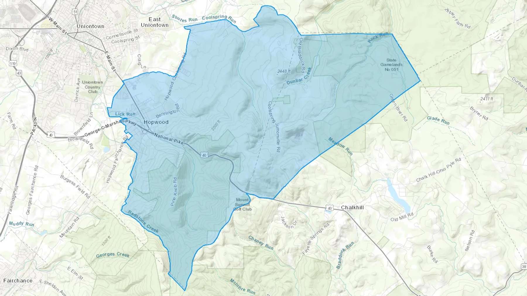Hopwood, PA Cash heating Oil delivery map Map of the COD Fuel Oil delivery service area for Hopwood, PA