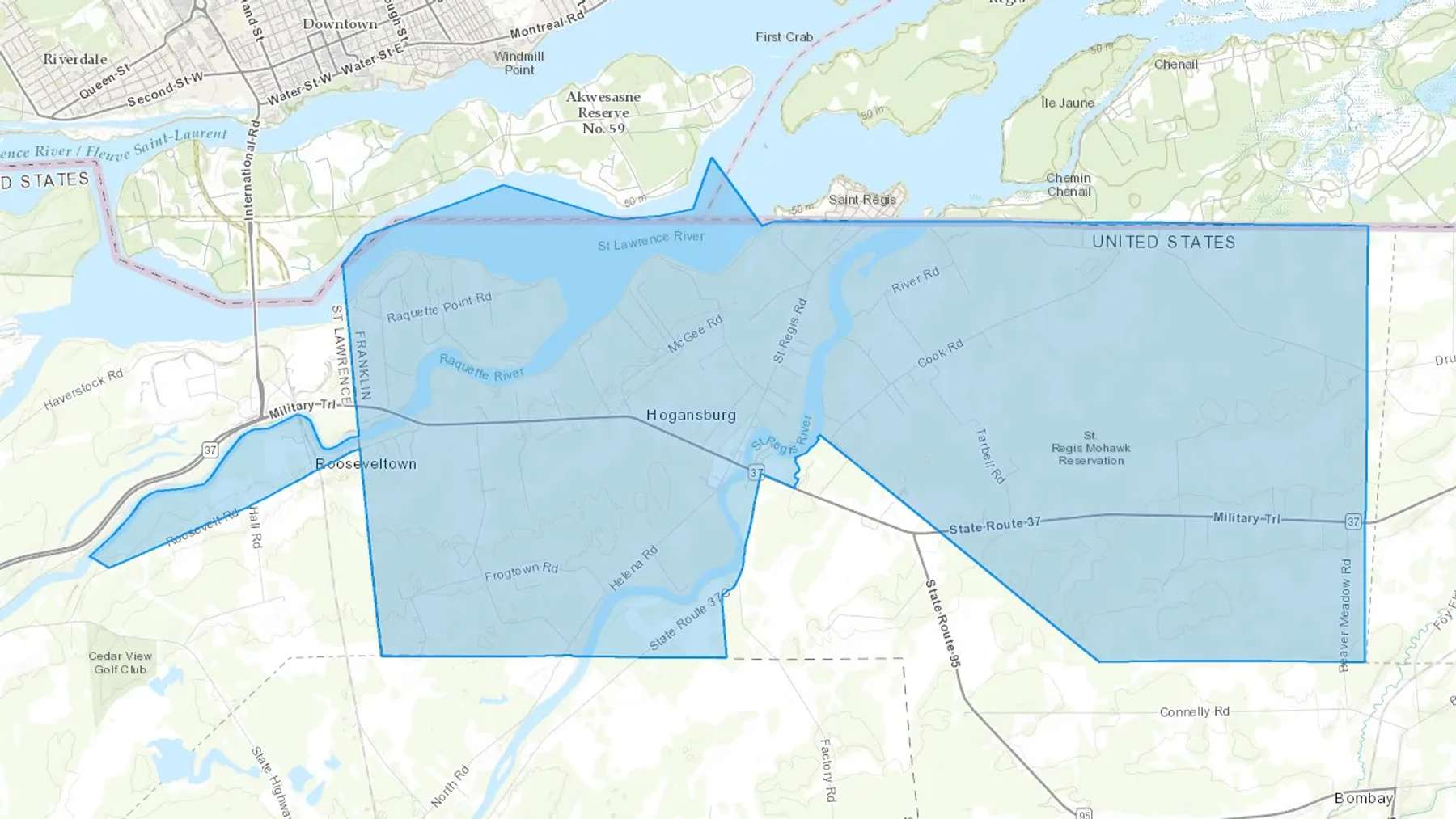 Hogansburg, NY Cash heating Oil delivery map Map of the COD Fuel Oil delivery service area for Hogansburg, NY