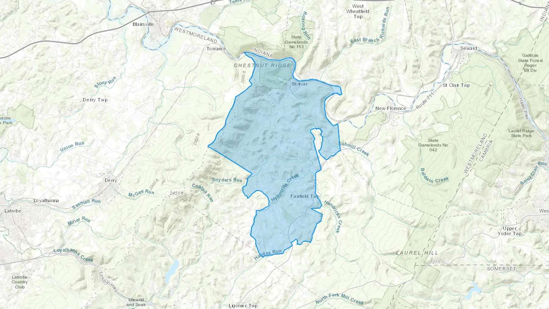 Bolivar, PA Cash heating Oil delivery map Map of the COD Fuel Oil delivery service area for Bolivar, PA