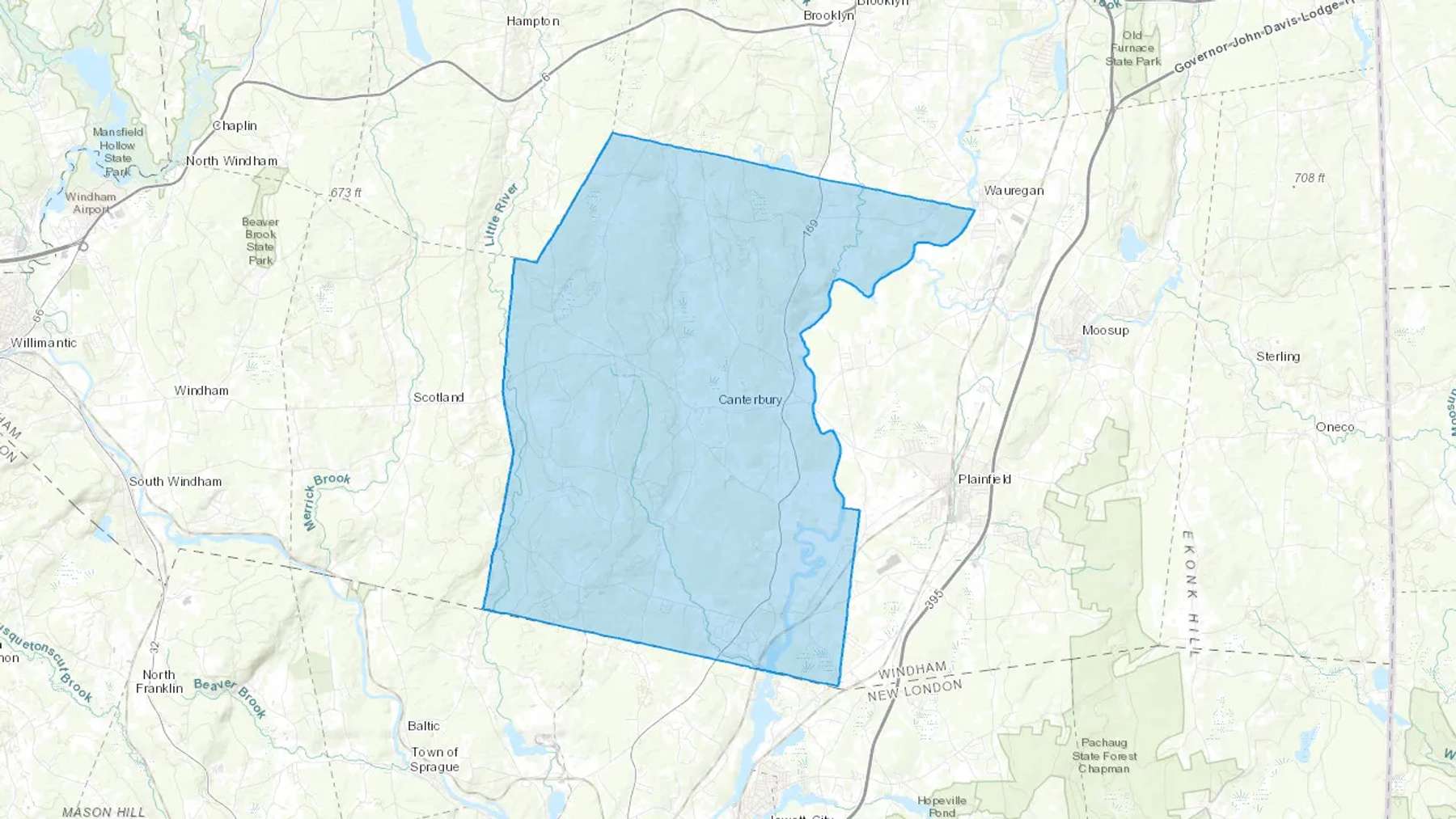 Canterbury, CT Cash heating Oil delivery map Map of the COD Fuel Oil delivery service area for Canterbury, CT