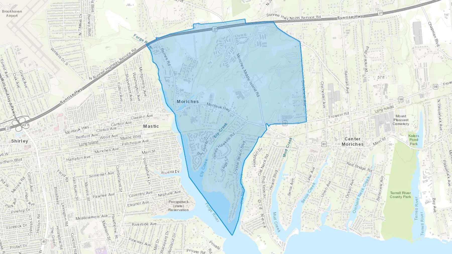 Moriches, NY Cash heating Oil delivery map Map of the COD Fuel Oil delivery service area for Moriches, NY