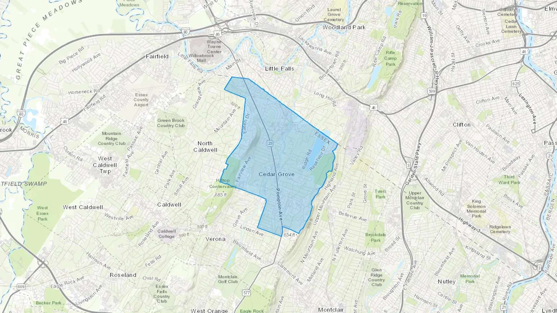 Cedar Grove, NJ Cash heating Oil delivery map Map of the COD Fuel Oil delivery service area for Cedar Grove, NJ