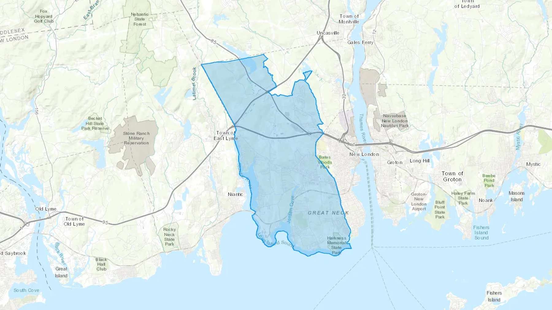 Waterford, CT Cash heating Oil delivery map Map of the COD Fuel Oil delivery service area for Waterford, CT