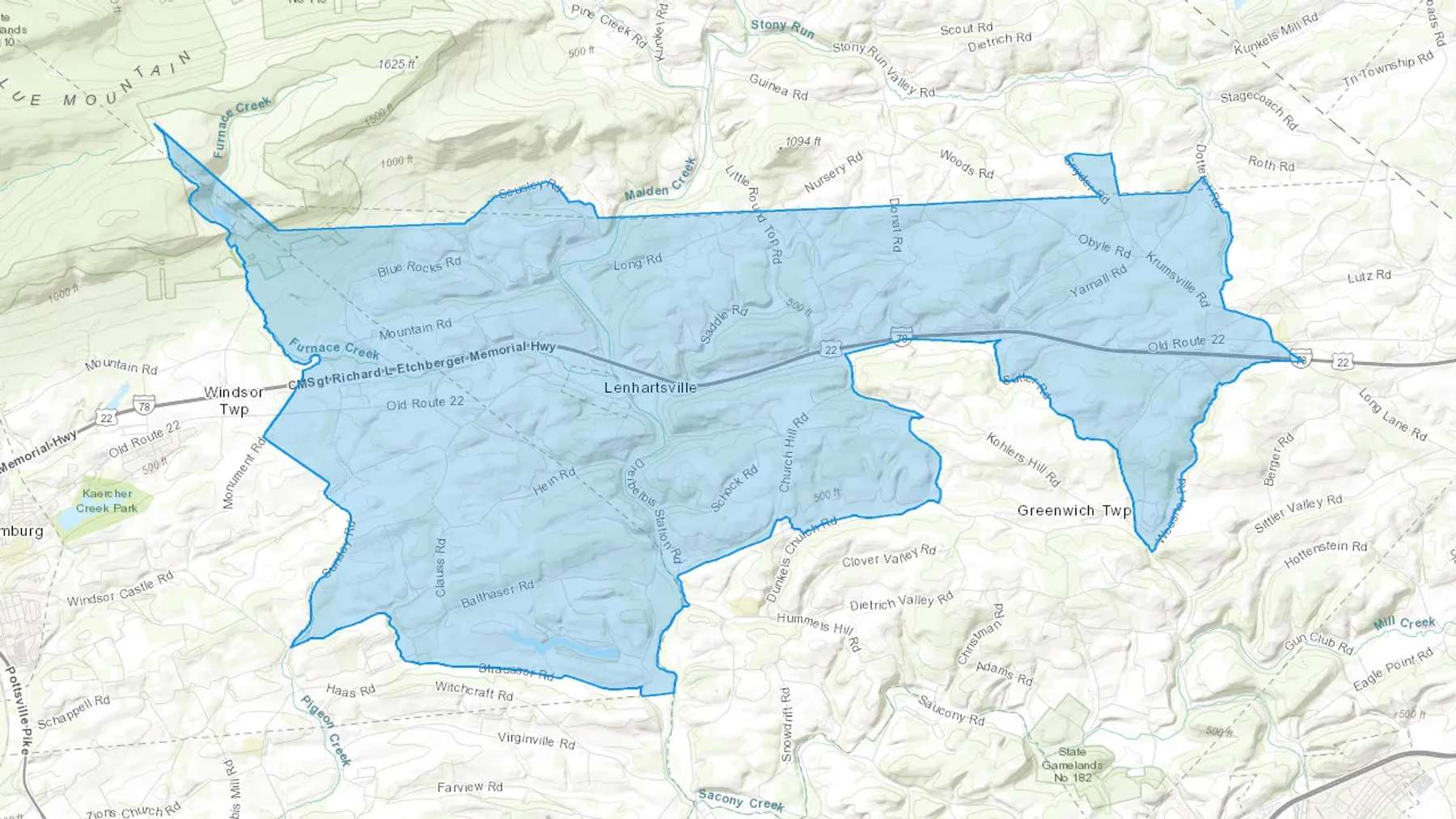 Lenhartsville, PA Cash heating Oil delivery map Map of the COD Fuel Oil delivery service area for Lenhartsville, PA